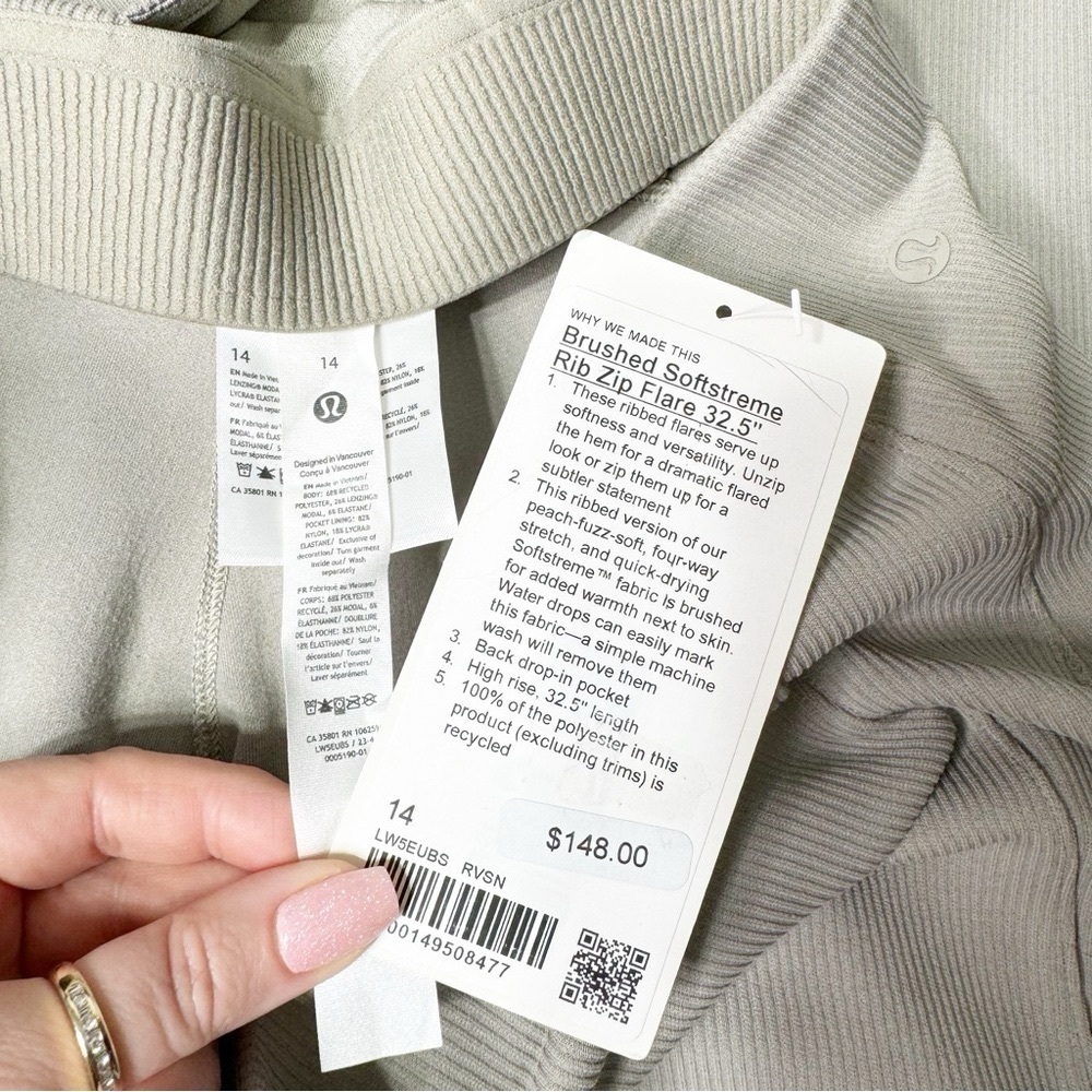 Lululemon Brushed Softstreme Ribbed Zip Flared Athletic Pants Riverstone 14 NWT - Picture 11 of 11